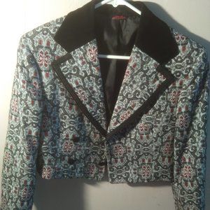 After Six Cropped Black and Burgundy Jacket